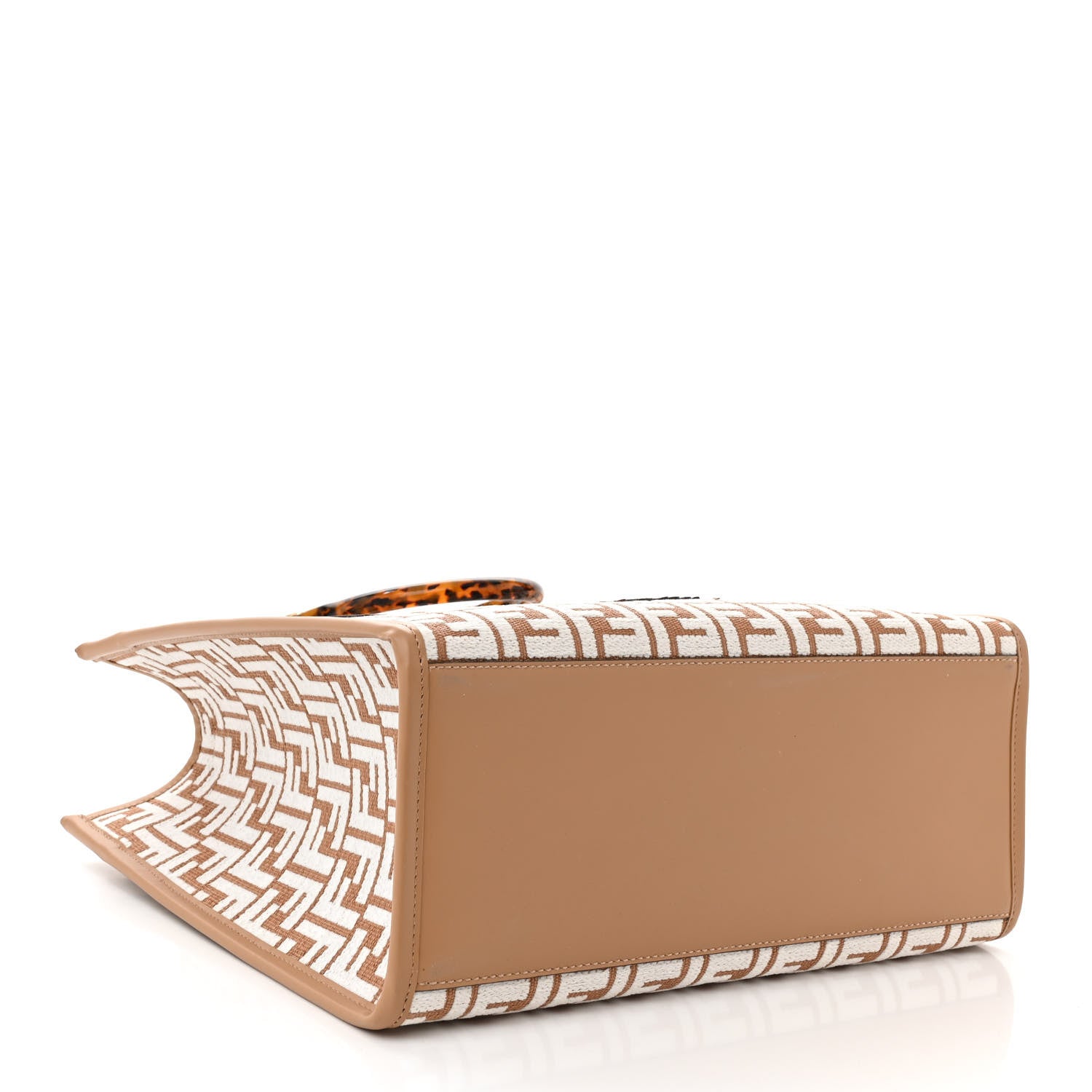 Fendi Woven Fabric Calfskin FF Medium Fendi Sunshine Shopper Tote Natural White Dark Honey 4 of 10