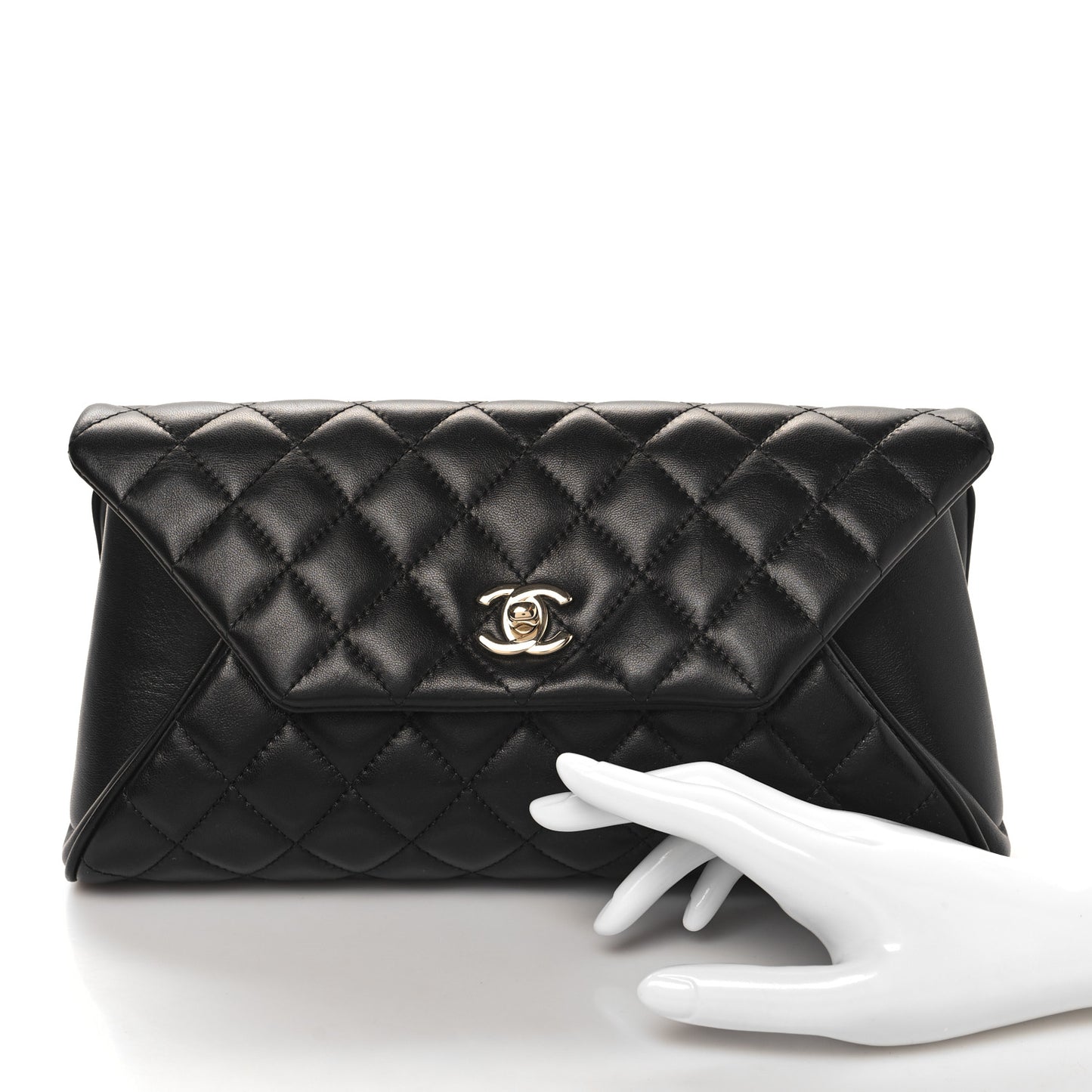 Lambskin Quilted Fold Up Again Clutch Black