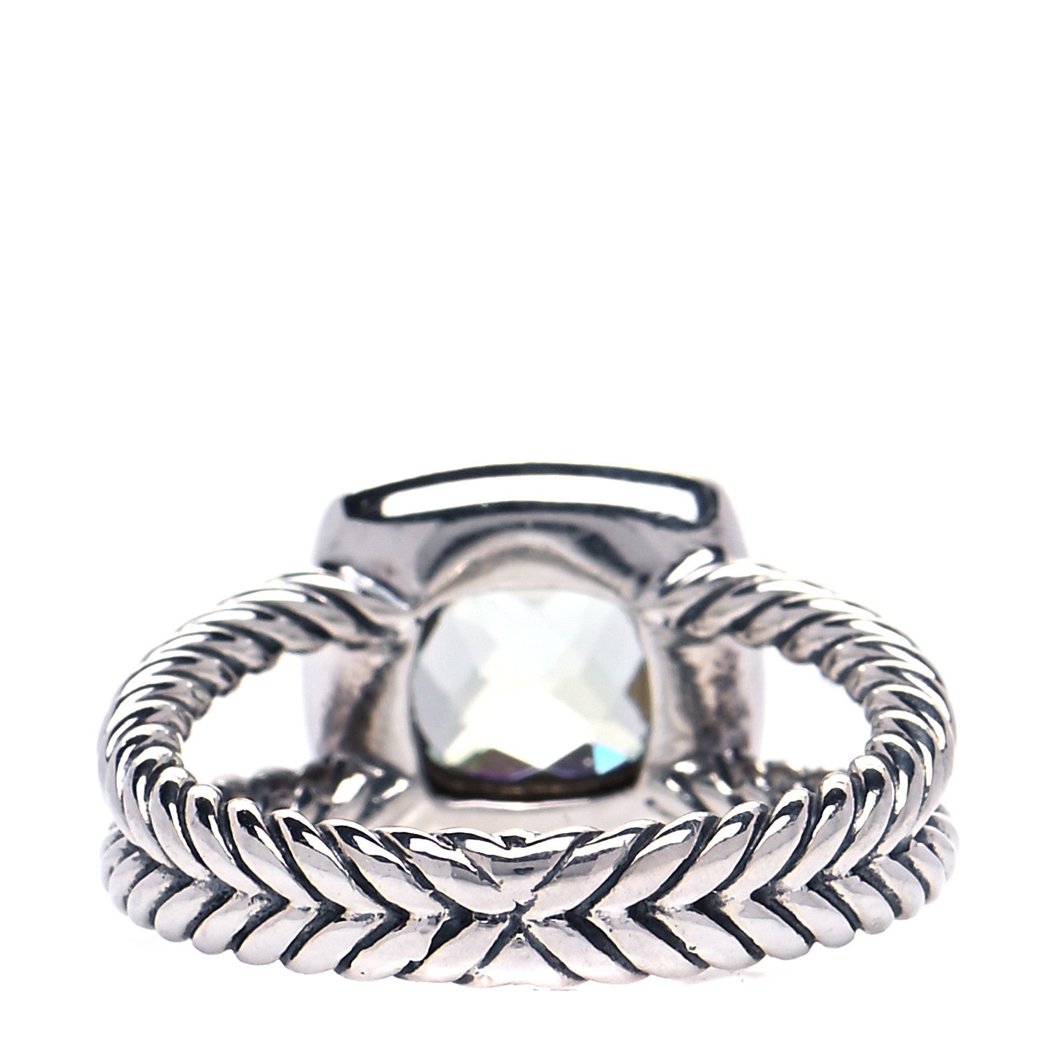 David Yurman Sterling Silver Diamond Prasiolite 7mm Petite Albion Ring 52 6 3 of 4