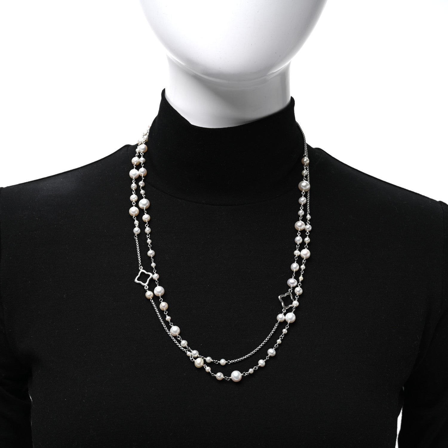 David Yurman Sterling Silver Cultured Pearl Quatrefoil Long Chain Necklace 2 of 4