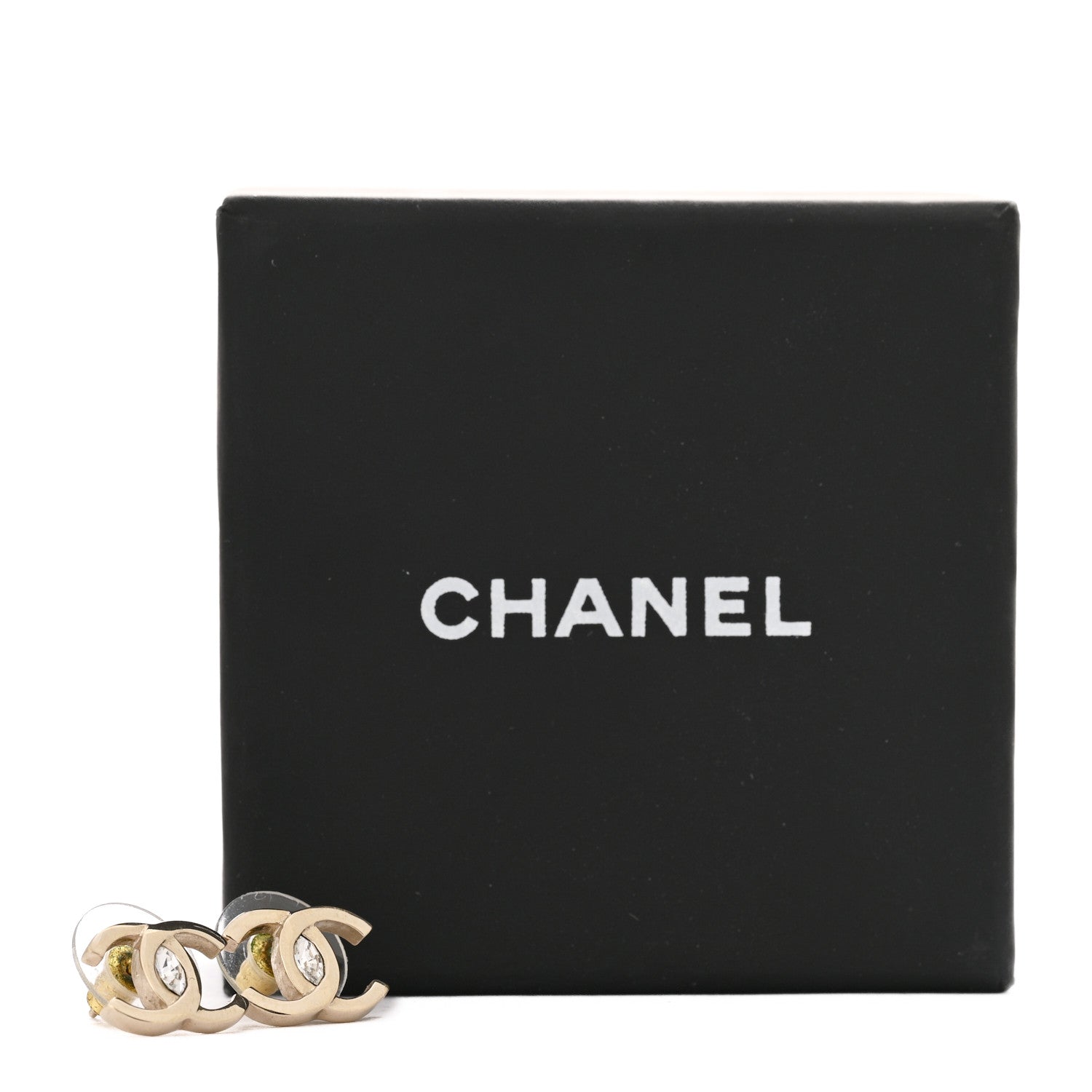 Chanel Crystal CC Large Stud Earrings Gold 5 of 5