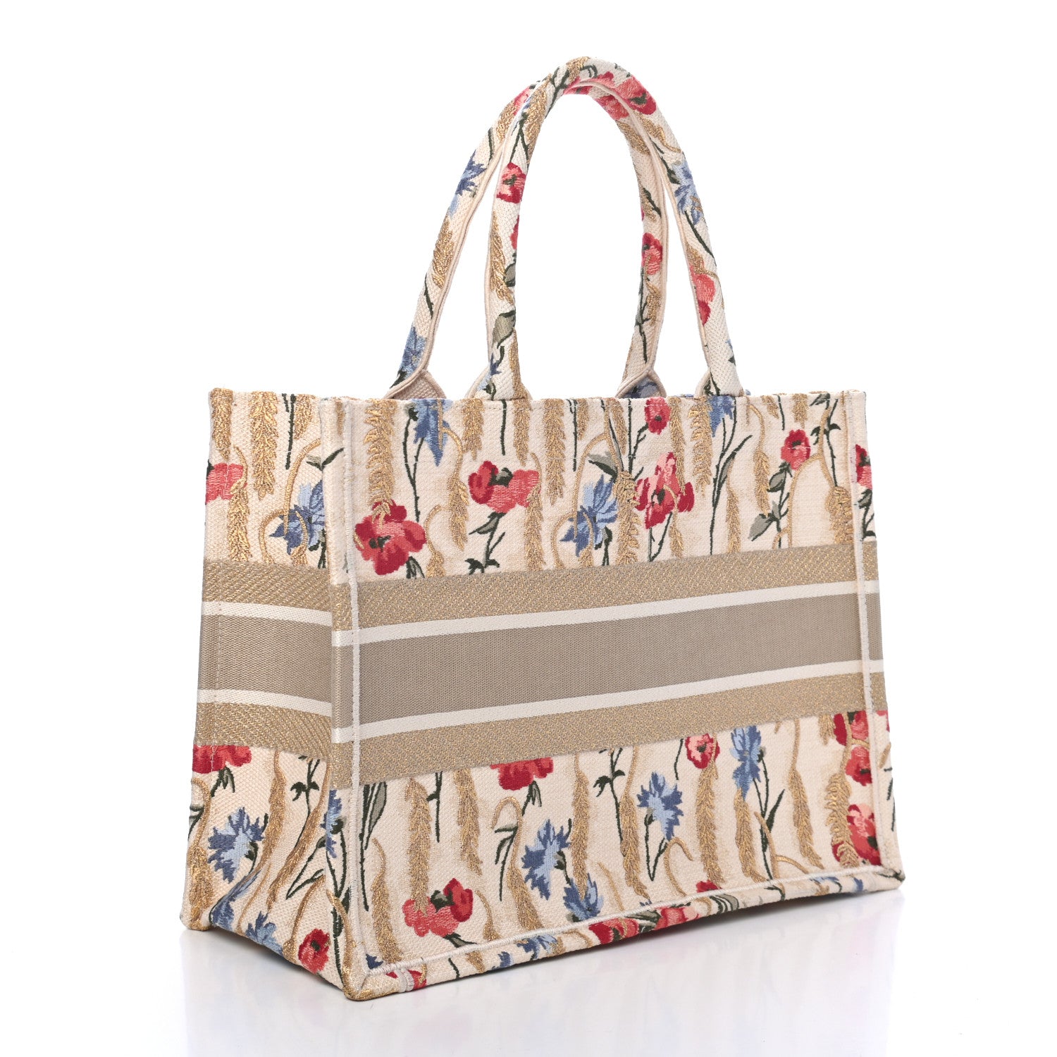 Christian Dior Canvas Embroidered Medium Hibiscus Book Tote Beige Multicolor 2 of 4