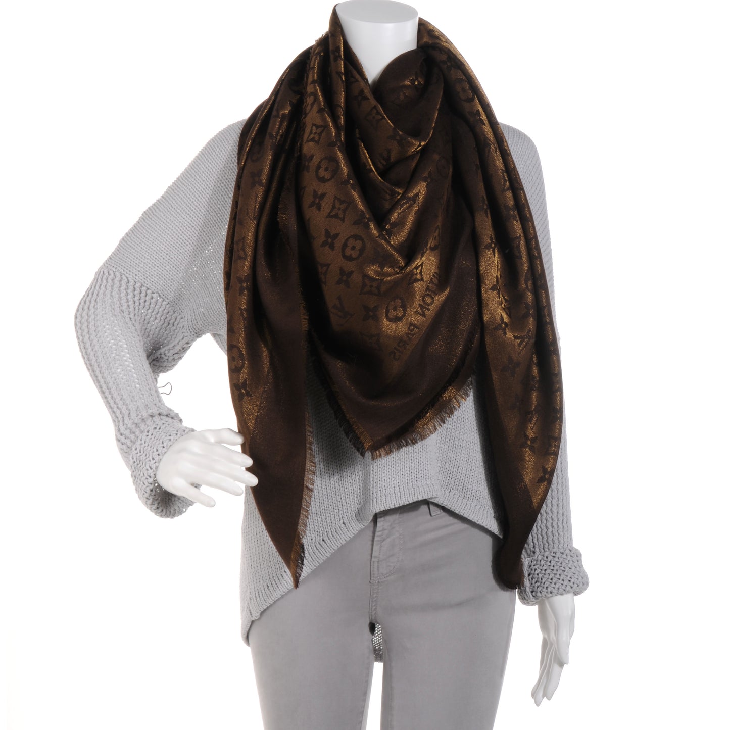 Silk Lurex Wool Monogram Shine Shawl Brown