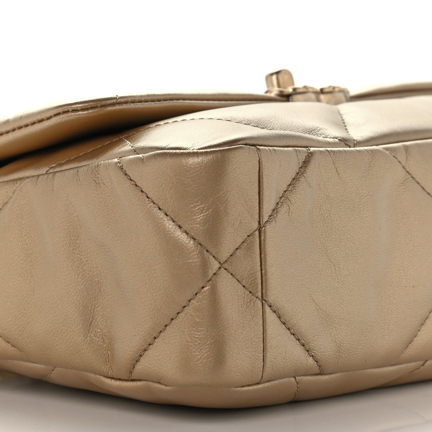 Metallic Goatskin Quilted Medium Chanel 19 Flap Gold