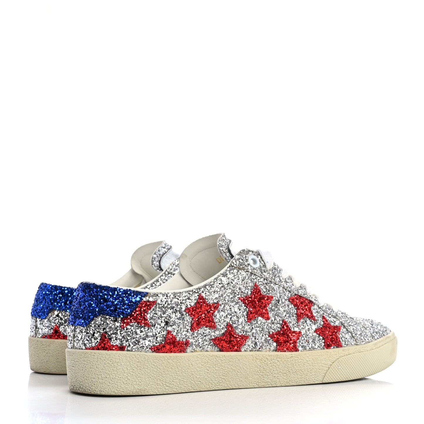 Calfskin Glitter Star Court Sneakers 40 Silver Red