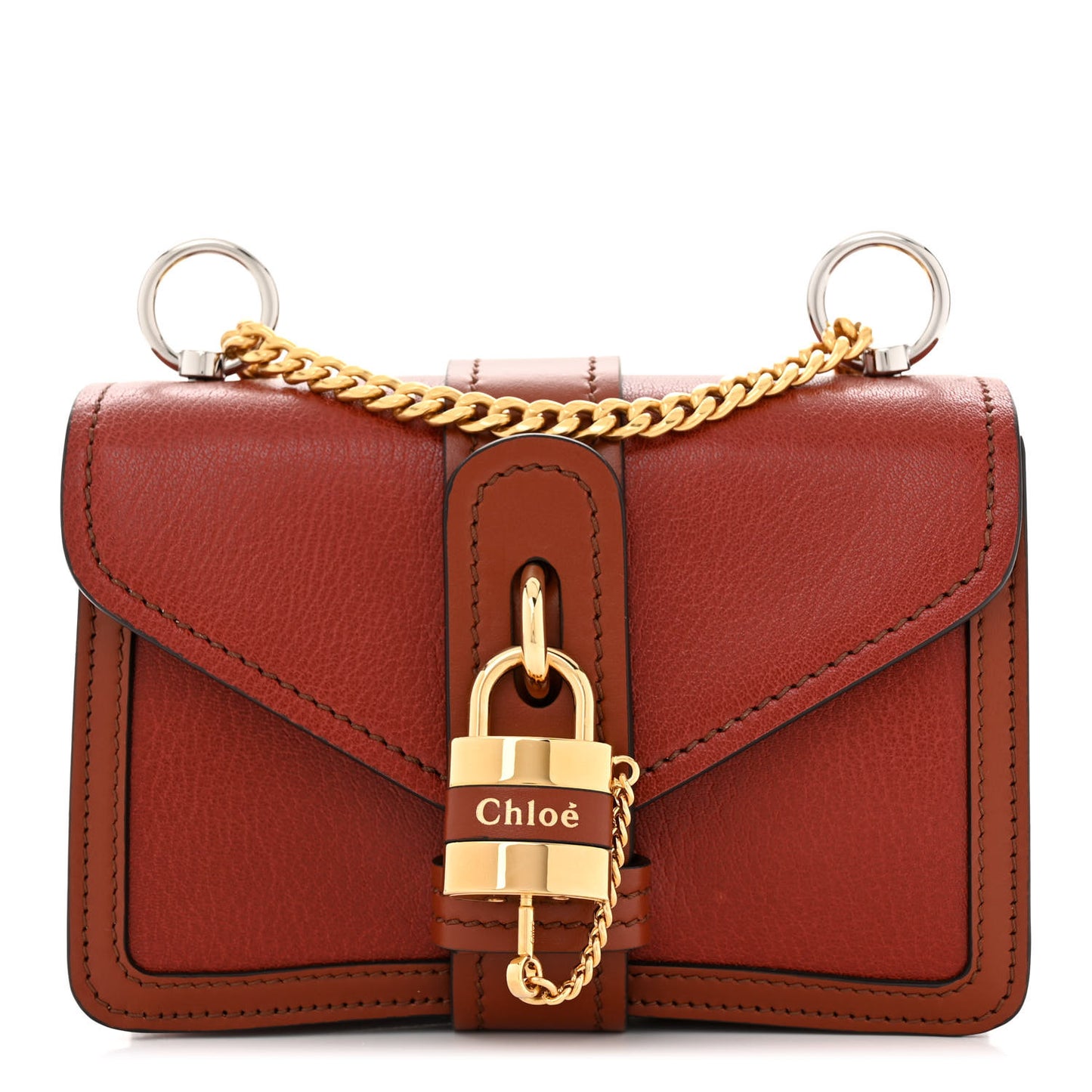 Shiny Goatskin Calfskin Mini Aby Chain Shoulder Bag Sepia Brown