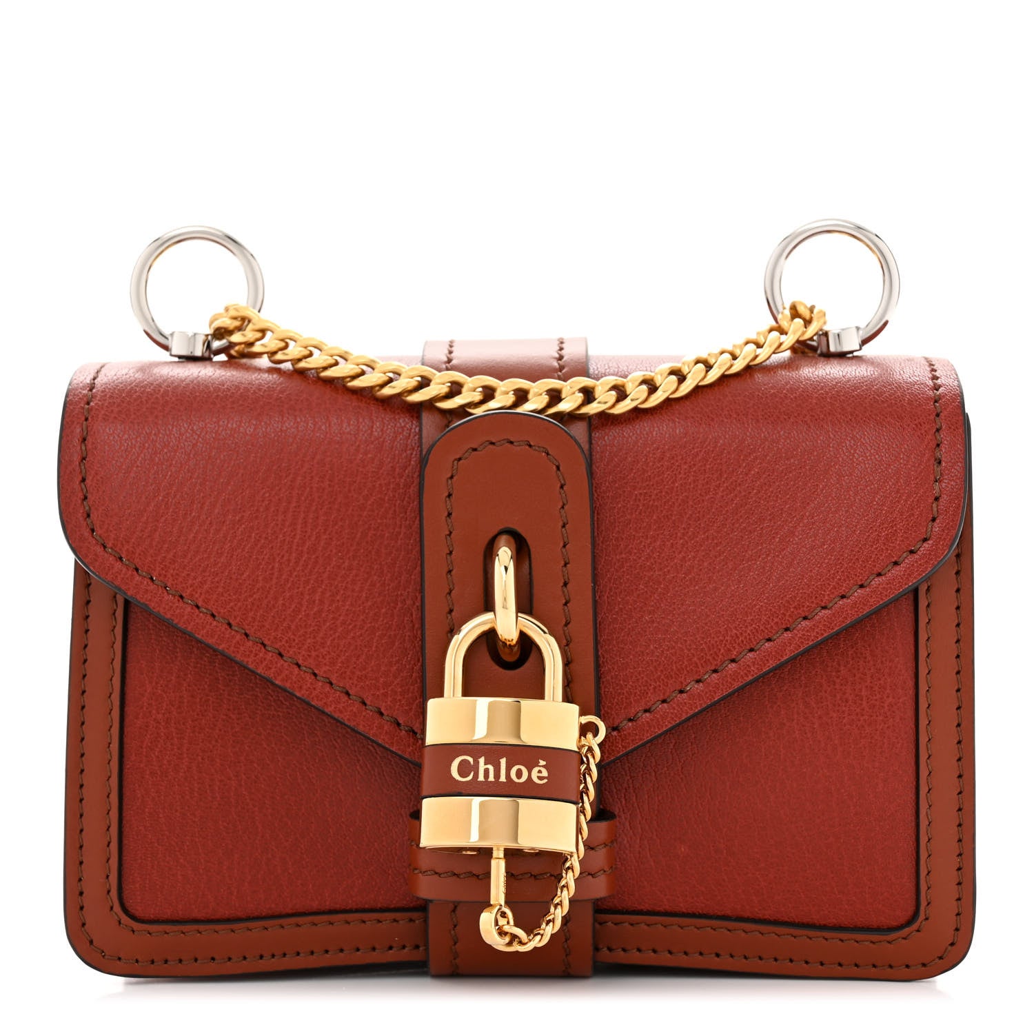 Chloe Shiny Goatskin Calfskin Mini Aby Chain Shoulder Bag Sepia Brown 1 of 12