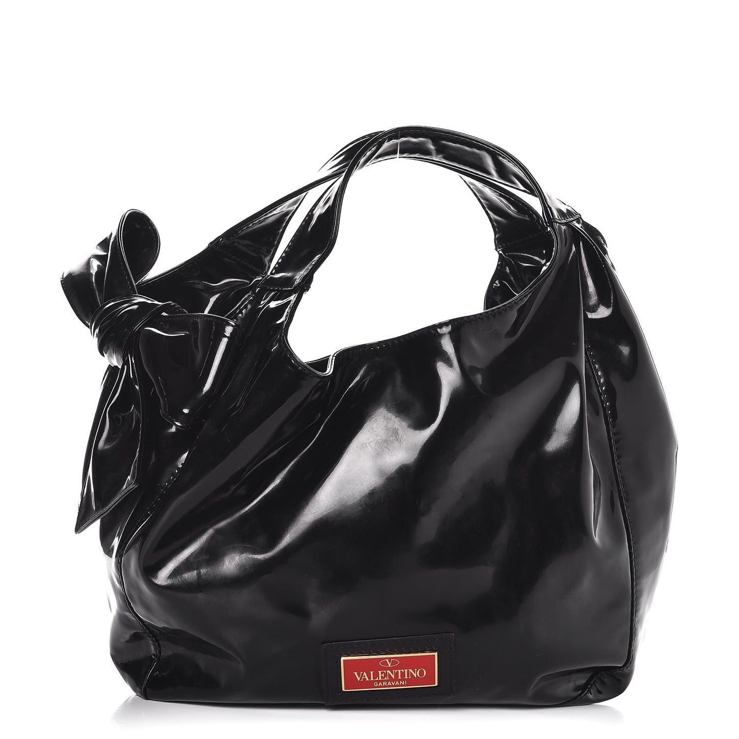 Patent Lacca Small Nuage Bow Hobo Black