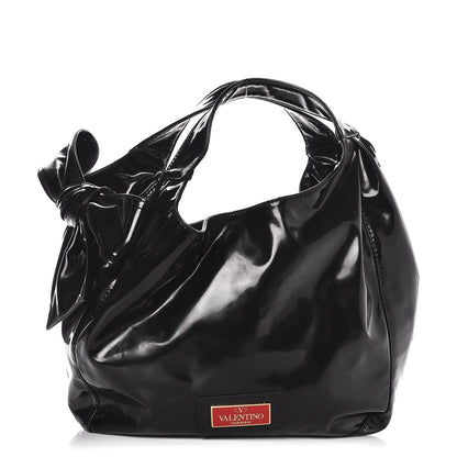Valentino Garavani Patent Lacca Small Nuage Bow Hobo Black 1 of 7