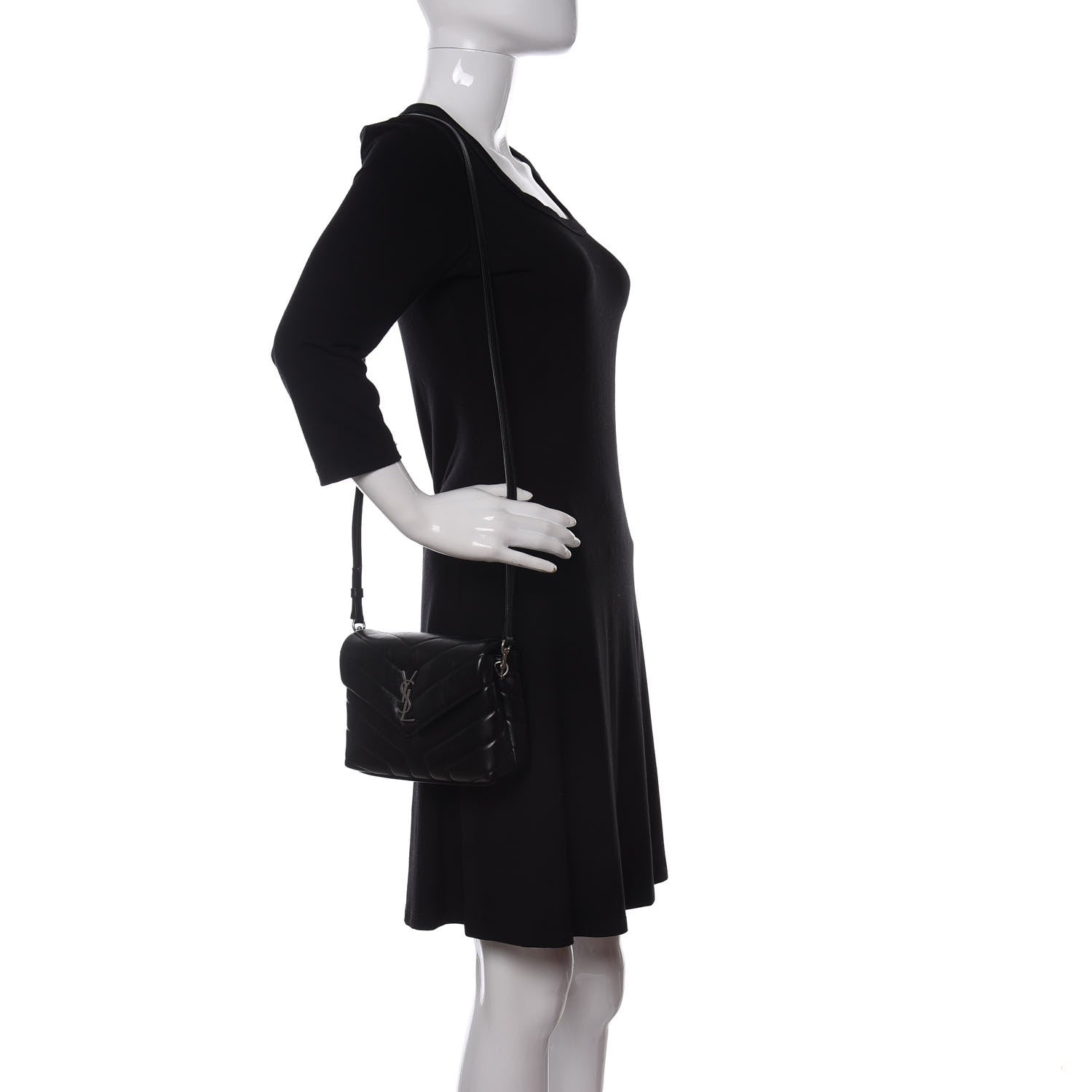 Saint Laurent Calfskin Y Quilted Monogram Toy Loulou Crossbody Bag Black 2 of 13
