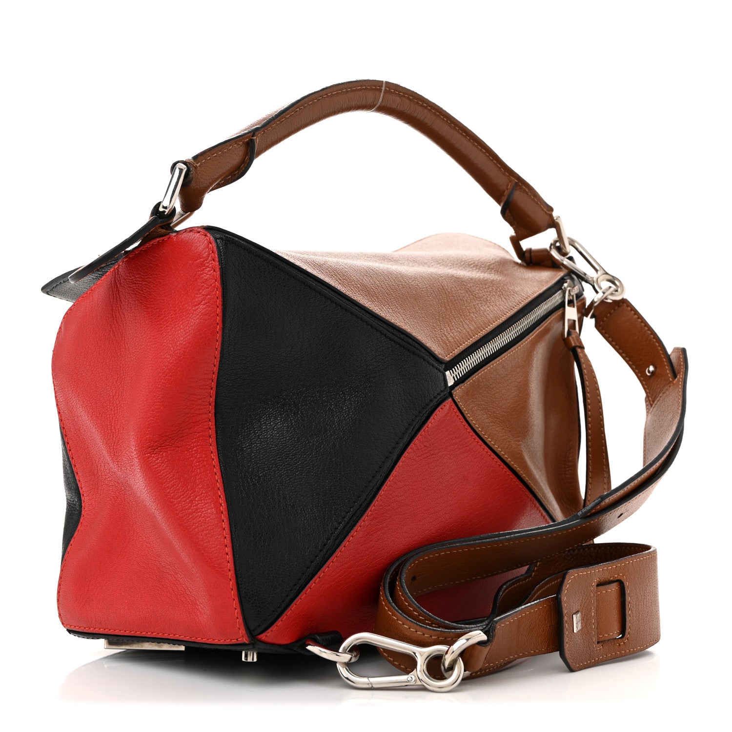 Loewe Calfskin Colorblock Medium Puzzle Bag Tan Red Black 3 of 19