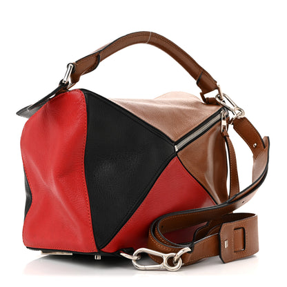 Loewe Calfskin Colorblock Medium Puzzle Bag Tan Red Black 3 of 19
