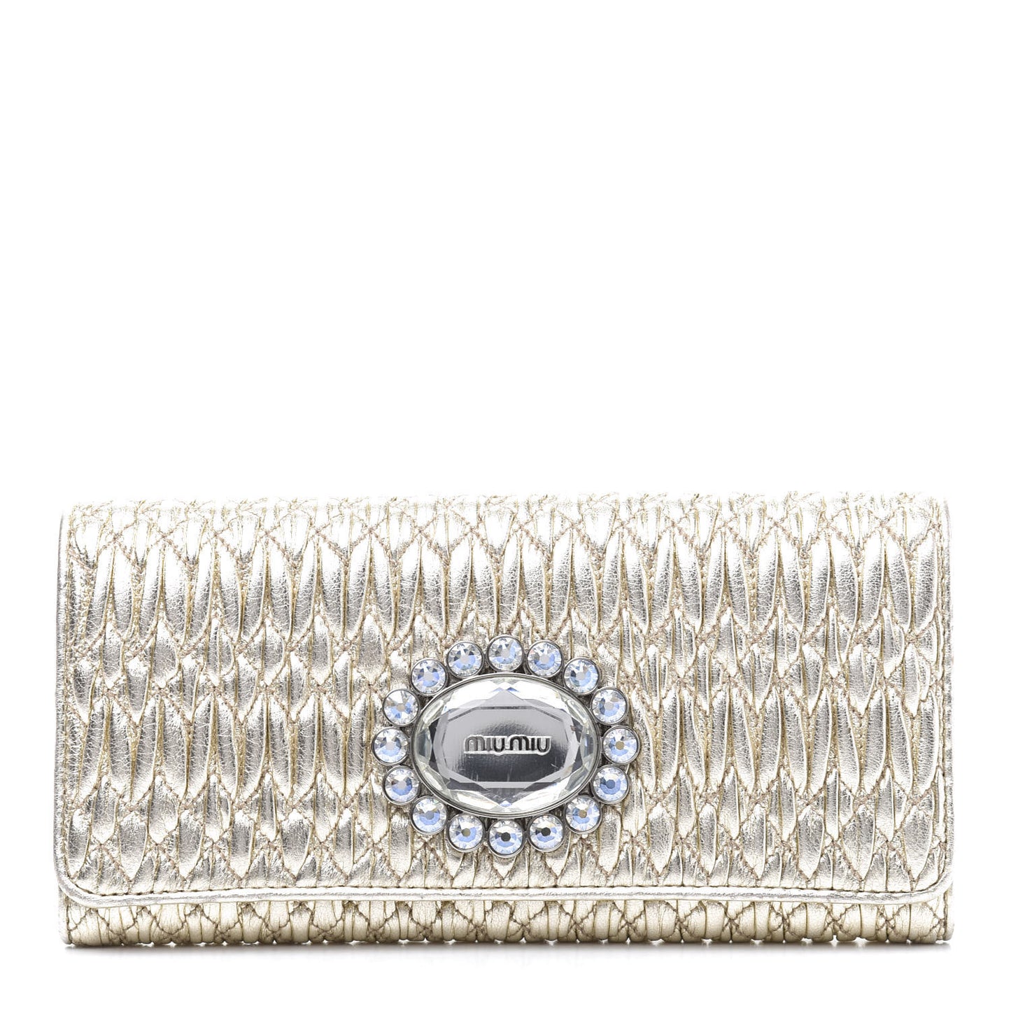 Metallic Nappa Matelasse Crystal Clutch Pyrite