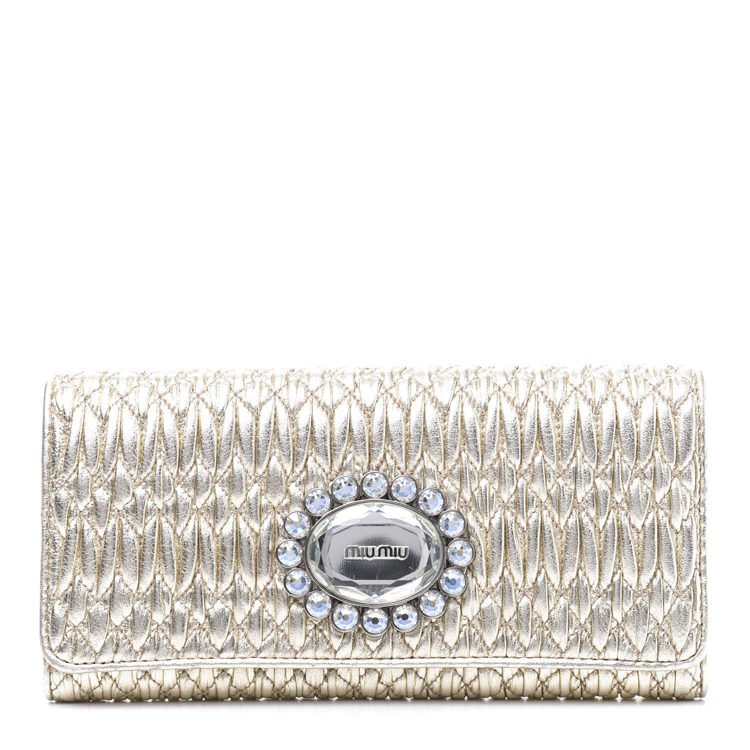 Miu Miu Metallic Nappa Matelasse Crystal Clutch Pyrite 1 of 8