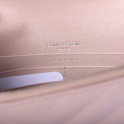 Saint Laurent Grain De Poudre Matelasse Chevron Monogram Envelope Chain Wallet Pale Pink 5 of 9