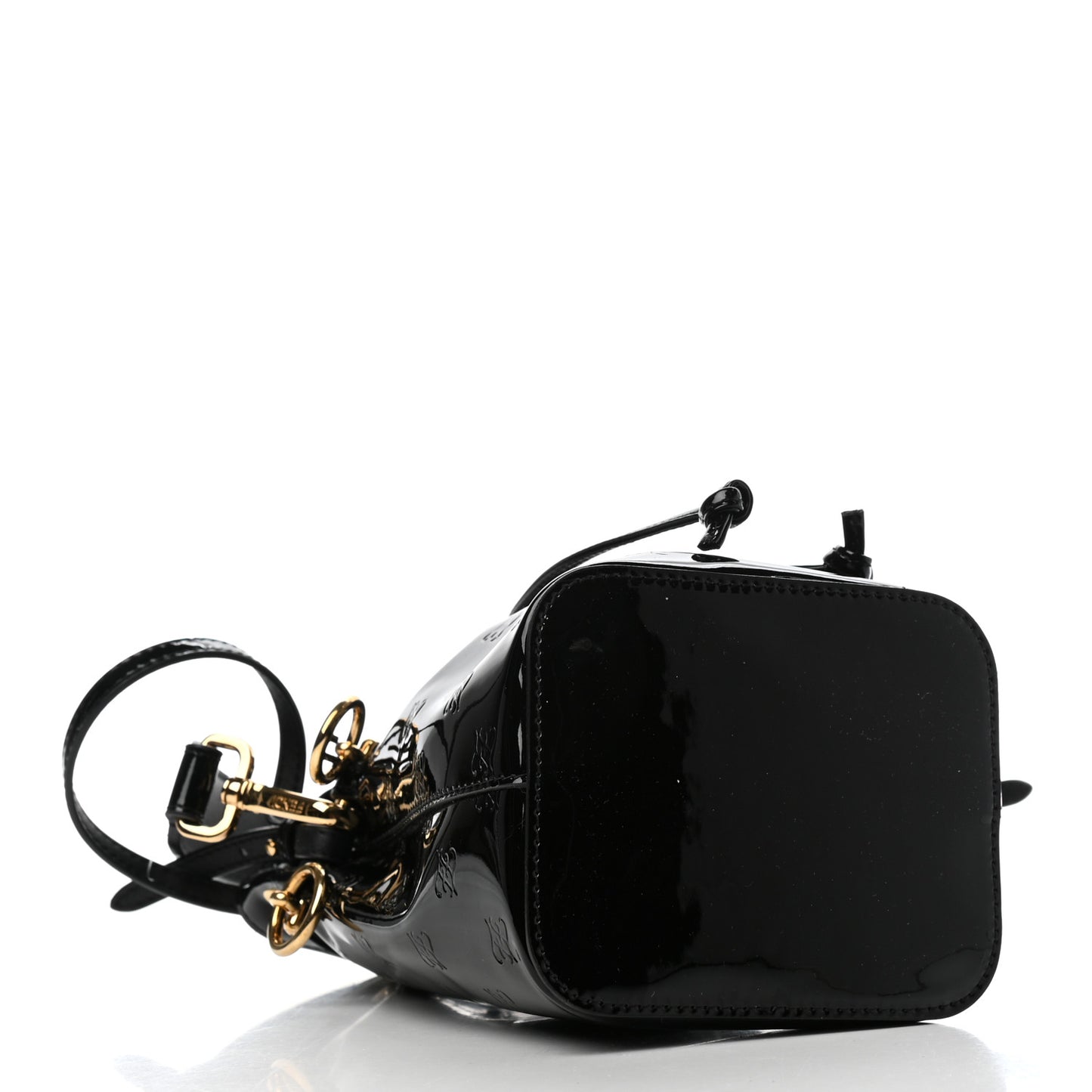 Vitello Vernice Mou F is Fendi Karligraphy Embossed Mini Mon Tresor Bucket Bag Black