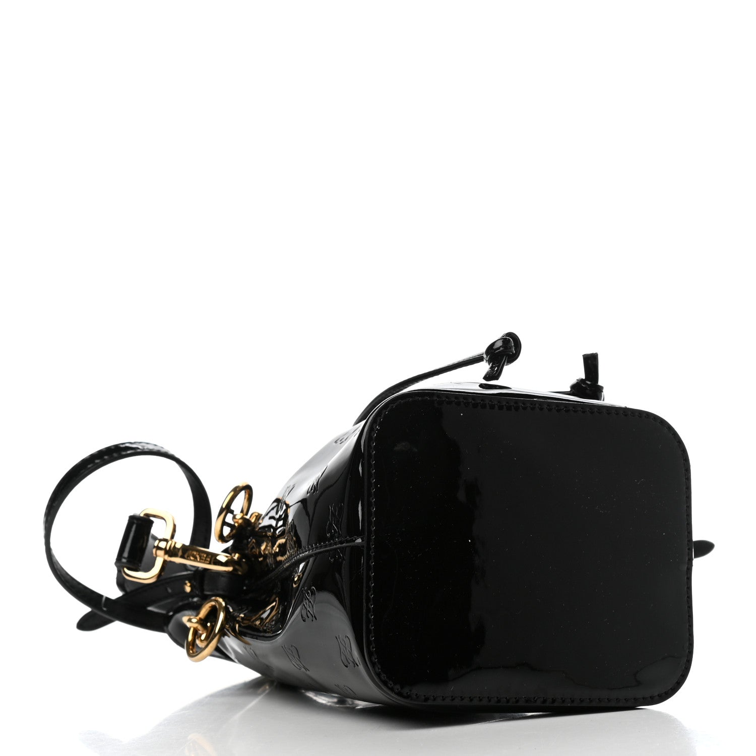 Fendi Vitello Vernice Mou F is Fendi Karligraphy Embossed Mini Mon Tresor Bucket Bag Black 3 of 4