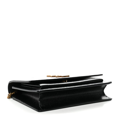 Saint Laurent Coated Bark Calfskin Sunset Chain Wallet Black 4 of 13