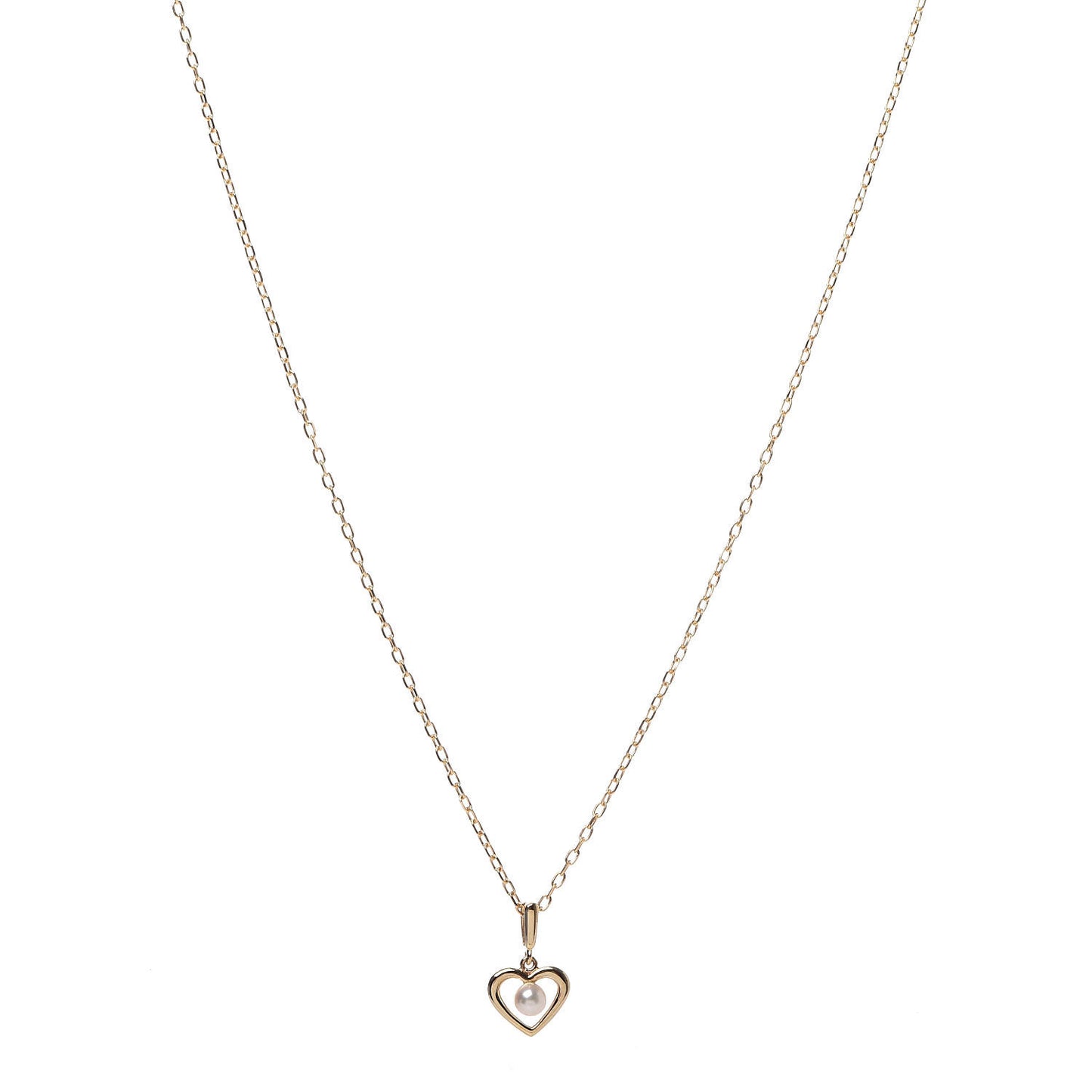 18K Yellow Gold Akoya Pearl 3.5mm Heart Pendant Necklace