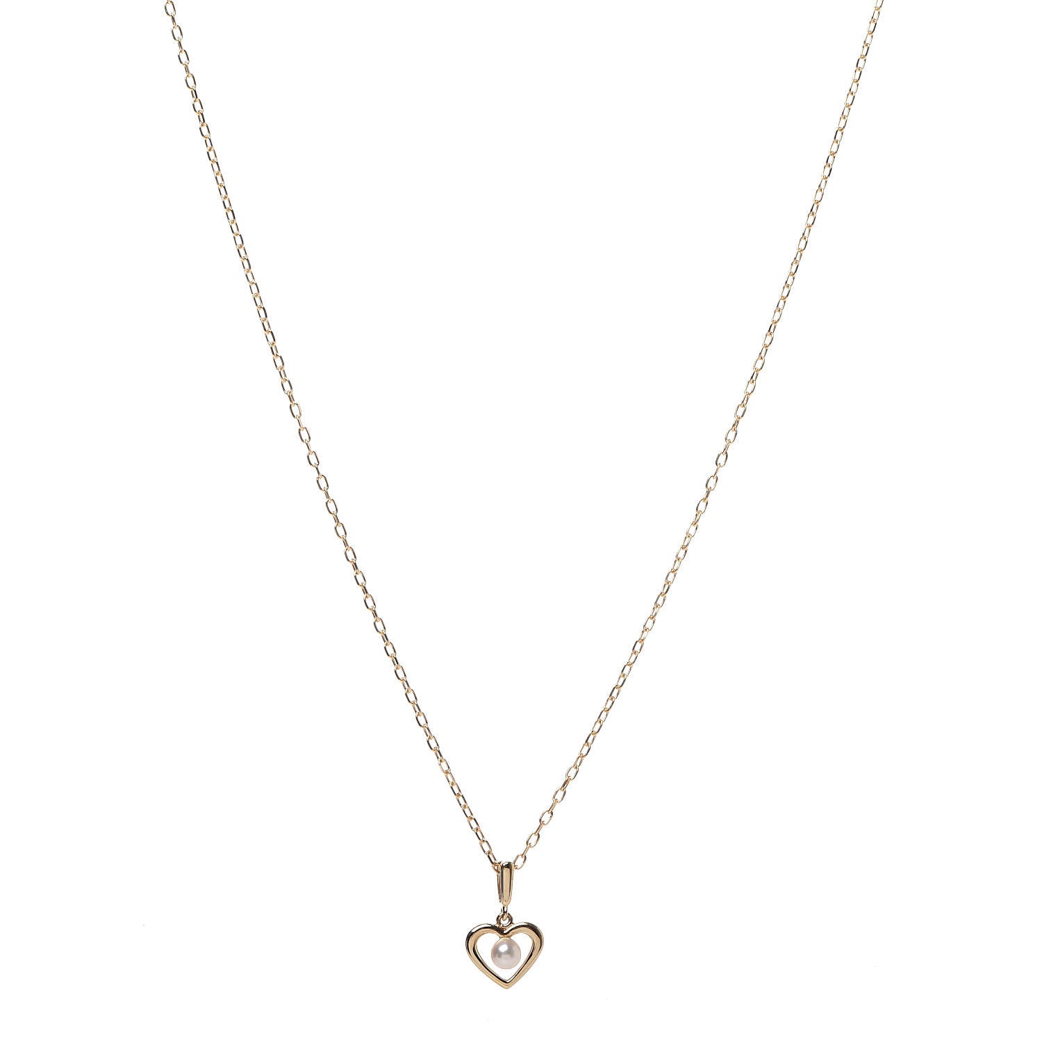 Mikimoto 18K Yellow Gold Akoya Pearl 3.5mm Heart Pendant Necklace 1 of 6