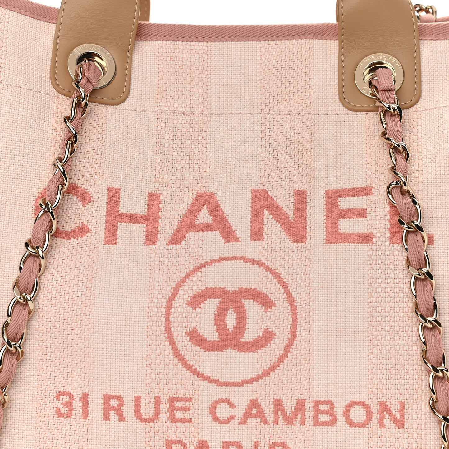 Mixed Fibers Calfskin Striped Medium Deauville Tote Light Pink