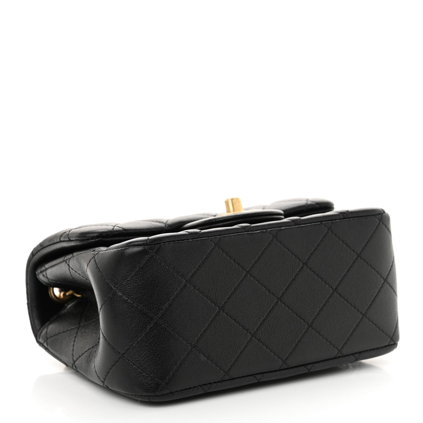 Lambskin Quilted Mini Pearl Crush Flap Black