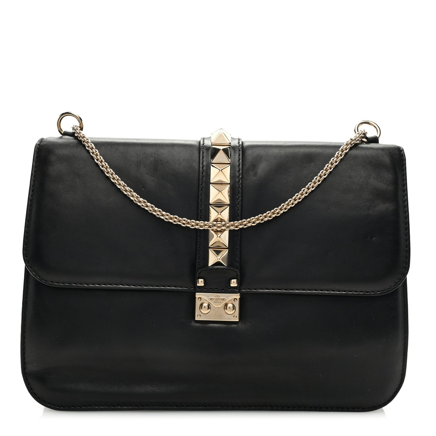 Vitello Extra Large Glam Lock Rockstud Flap Black