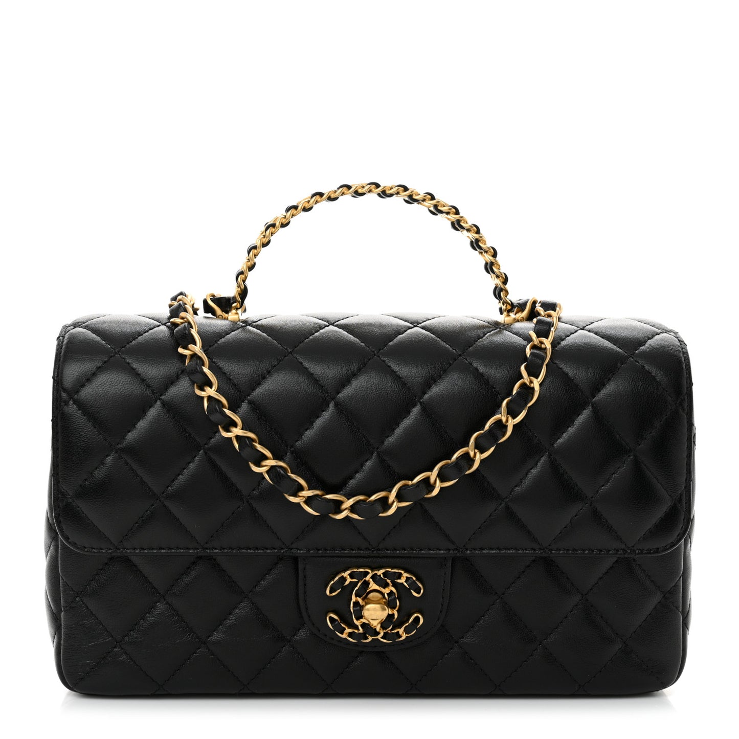 Lambskin Quilted Small Strass On Top Flap Bag Black