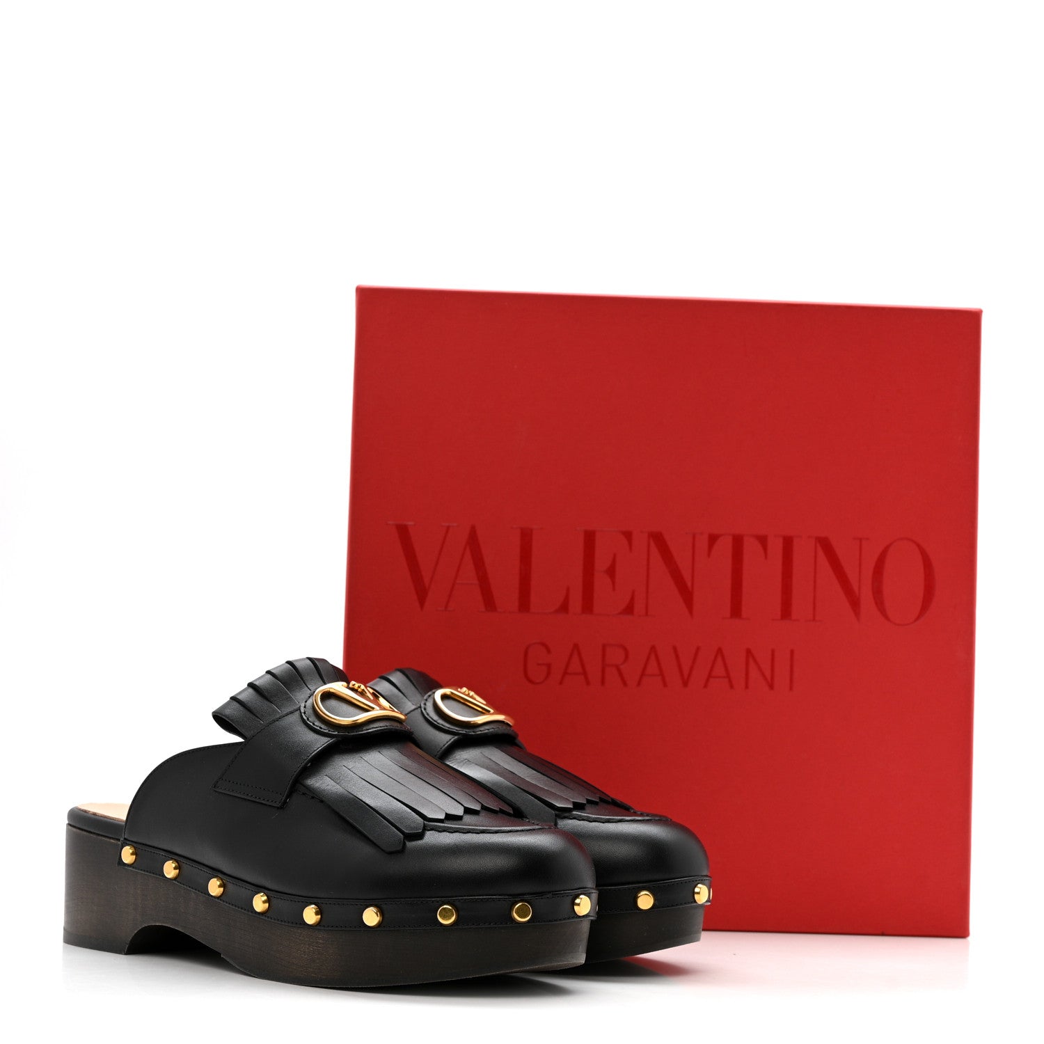 Valentino Garavani Calfskin Vlogo Signature Fringe 45mm Clogs 40 Black 11 of 11