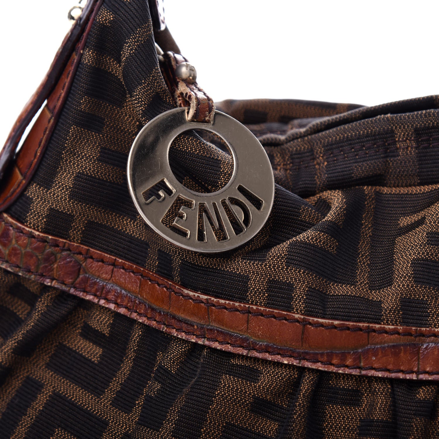 Fendi Zucca Calfskin Crocodile Embossed Chef Hobo Tobacco 10 of 11