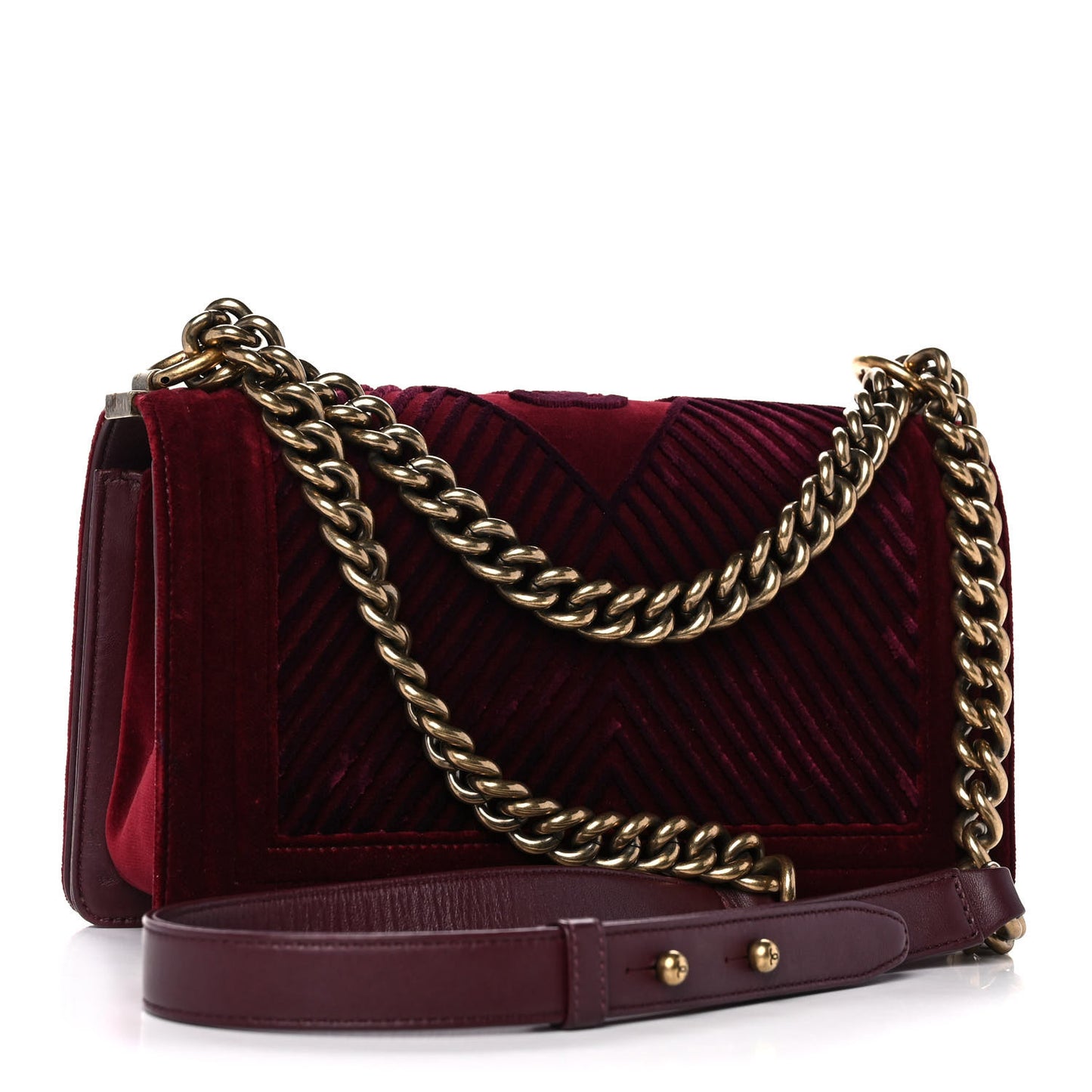 Velvet Chevron Quilted Medium Boy Flap Burgundy