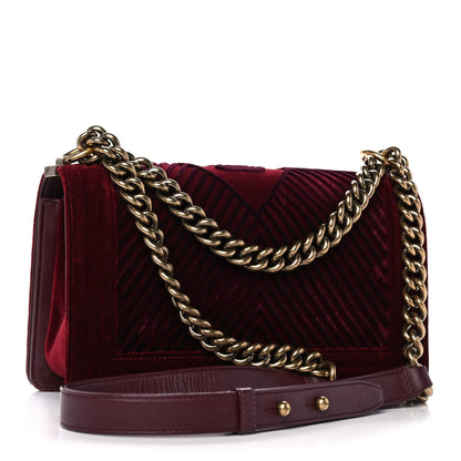 Chanel Velvet Chevron Quilted Medium Boy Flap Burgundy 3 of 16
