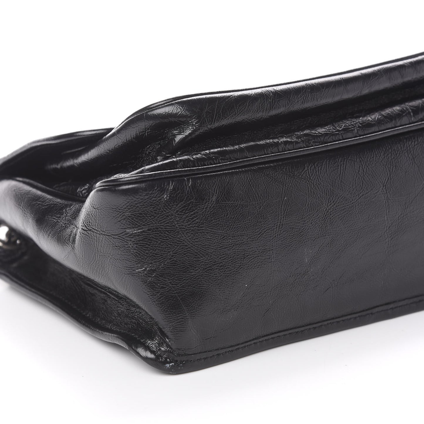 Crinkled Calfskin Matelasse Monogram Medium Niki Chain Satchel Black