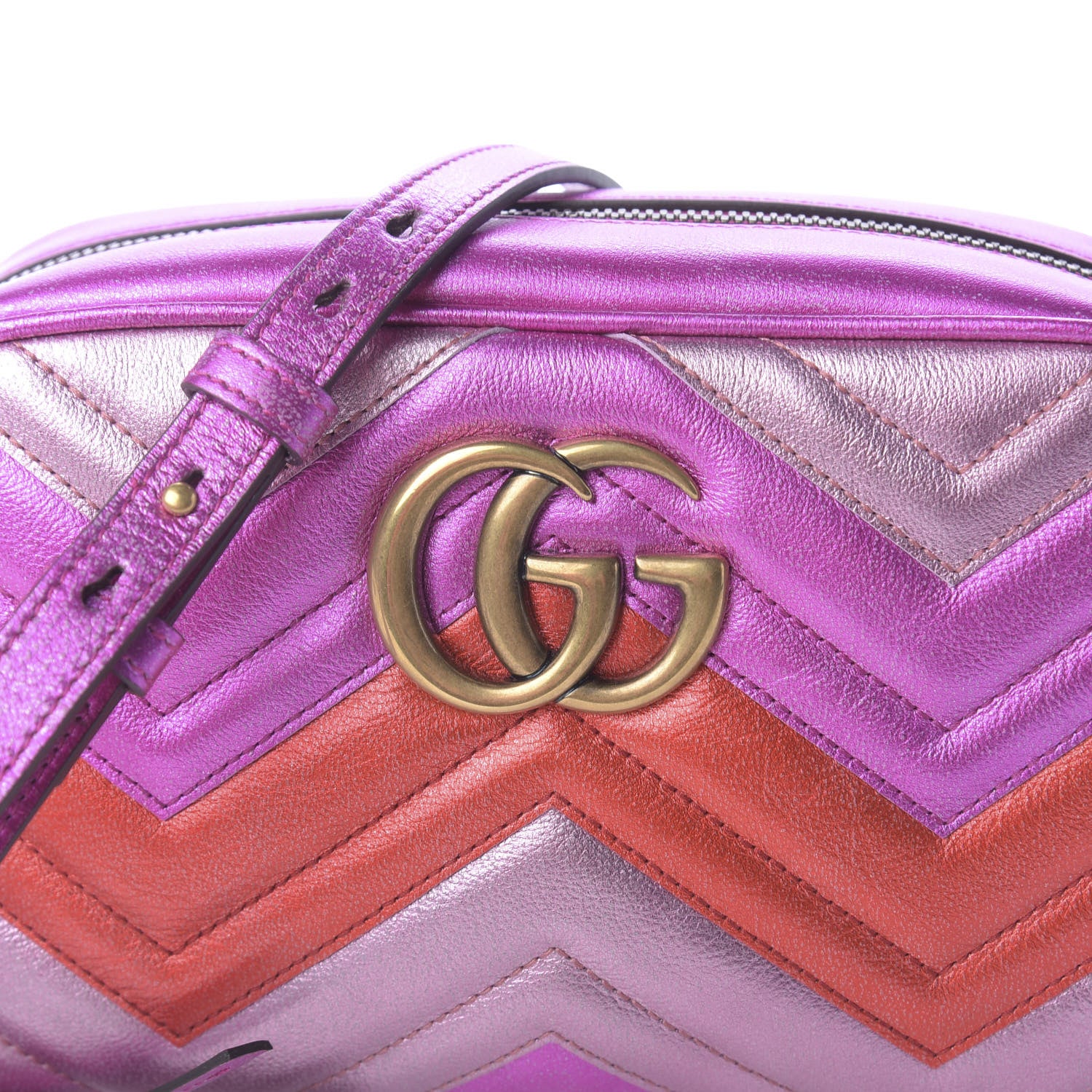 Gucci Laminated Nappa Matelasse Small GG Marmont Chain Shoulder Bag Fuxia Rosso Rosa 10 of 10