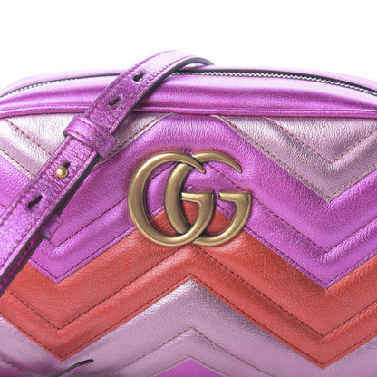 Gucci Laminated Nappa Matelasse Small GG Marmont Chain Shoulder Bag Fuxia Rosso Rosa 10 of 10