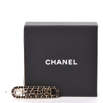 Chanel Metal Lambskin Vintage Allure Logo Hair Clip Black Gold 5 of 5