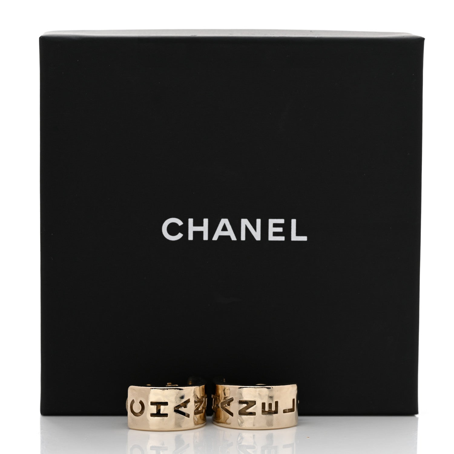 Chanel Metal Logo Hoop Clip On Earrings Gold 5 of 5