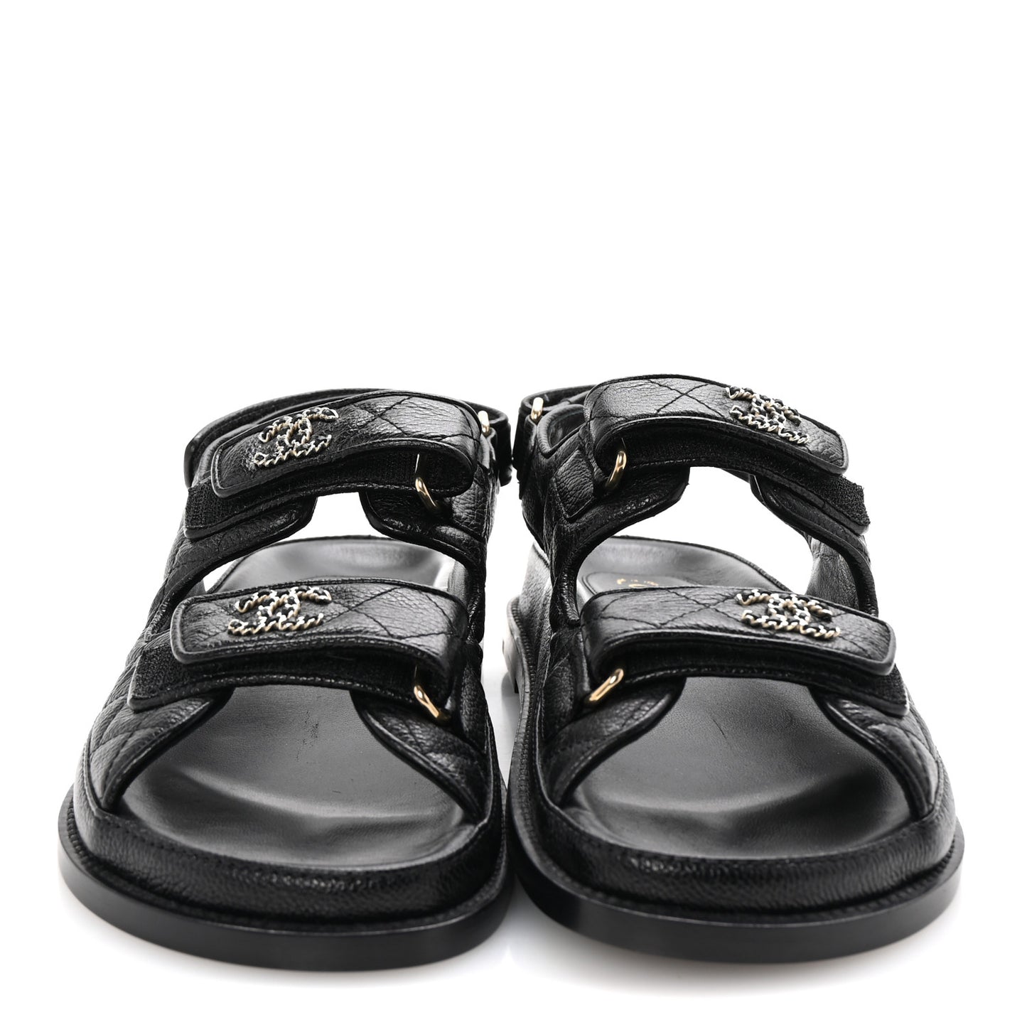 Grained Calfskin Velcro Dad Sandals 37.5 Black