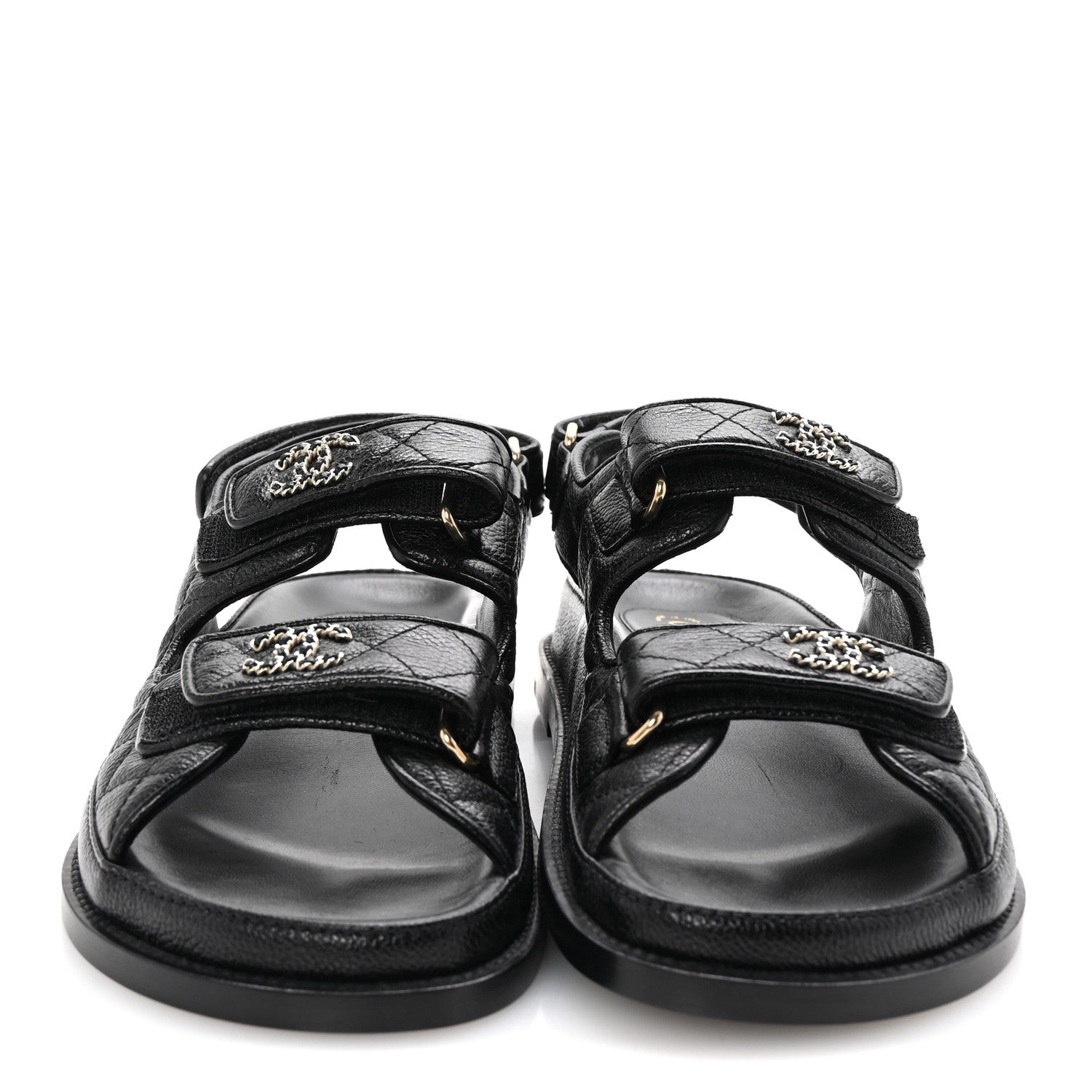 Chanel Grained Calfskin Velcro Dad Sandals 37.5 Black 3 of 10