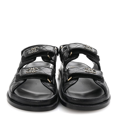 Chanel Grained Calfskin Velcro Dad Sandals 37.5 Black 3 of 10