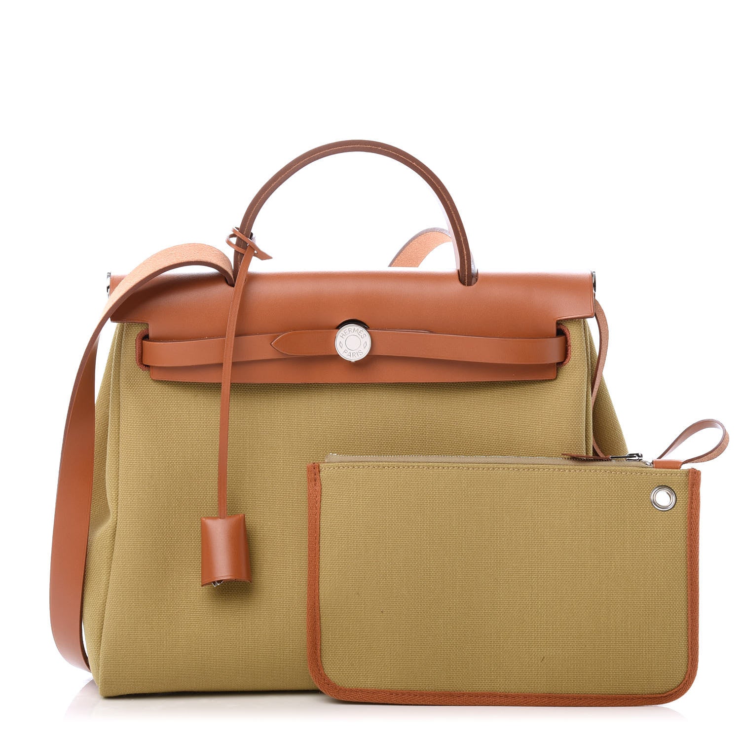 Hermes Military Toile Vache Hunter Herbag Zip Retourne 31 PM Ginger Naturel 1 of 12
