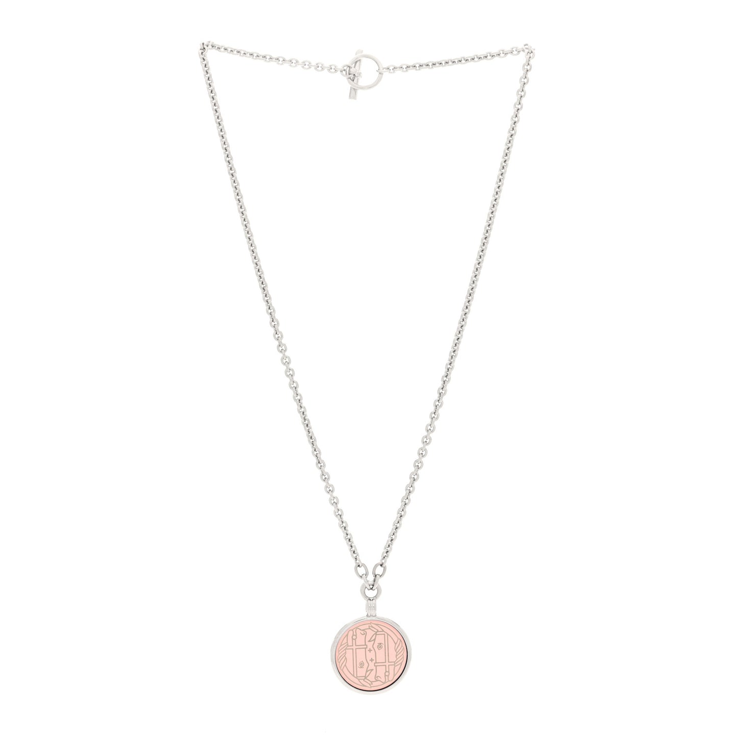Lacquered Palladium Enamel Collier Medaille PM Necklace Rose Candeur