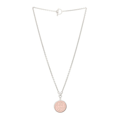 Hermes Lacquered Palladium Enamel Collier Medaille PM Necklace Rose Candeur 3 of 5