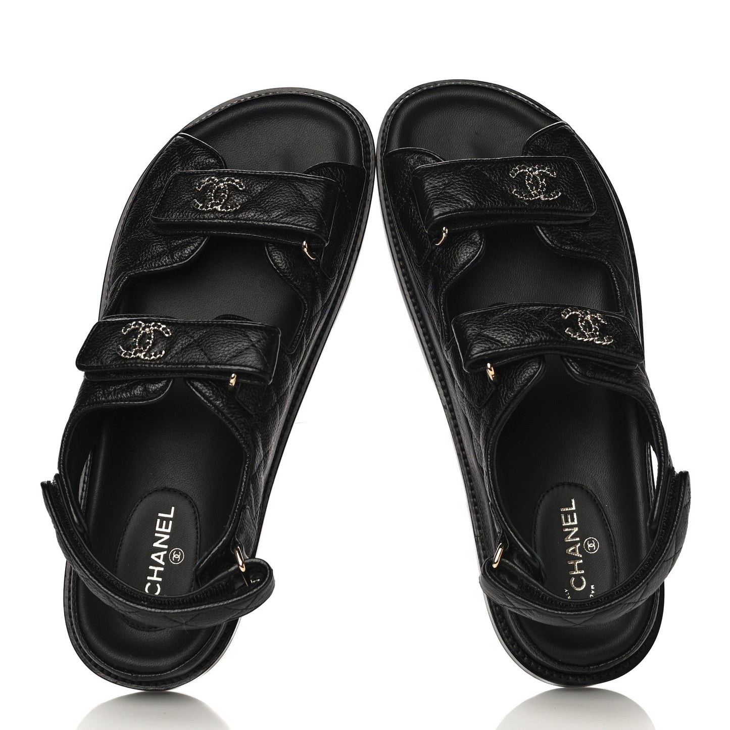 Grained Calfskin Velcro Dad Sandals 40 Black