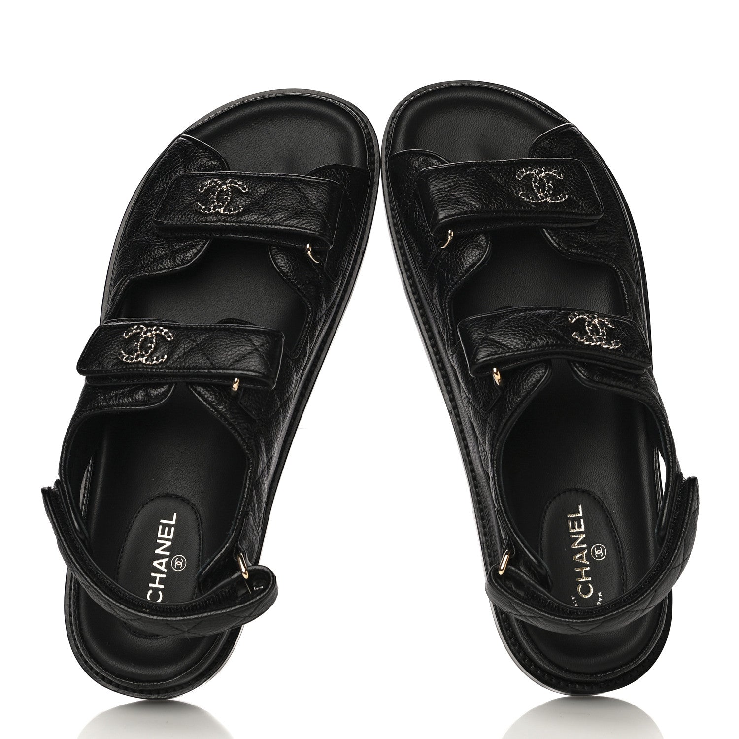 Chanel Grained Calfskin Velcro Dad Sandals 40 Black 5 of 10