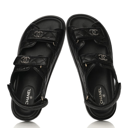 Chanel Grained Calfskin Velcro Dad Sandals 40 Black 5 of 10