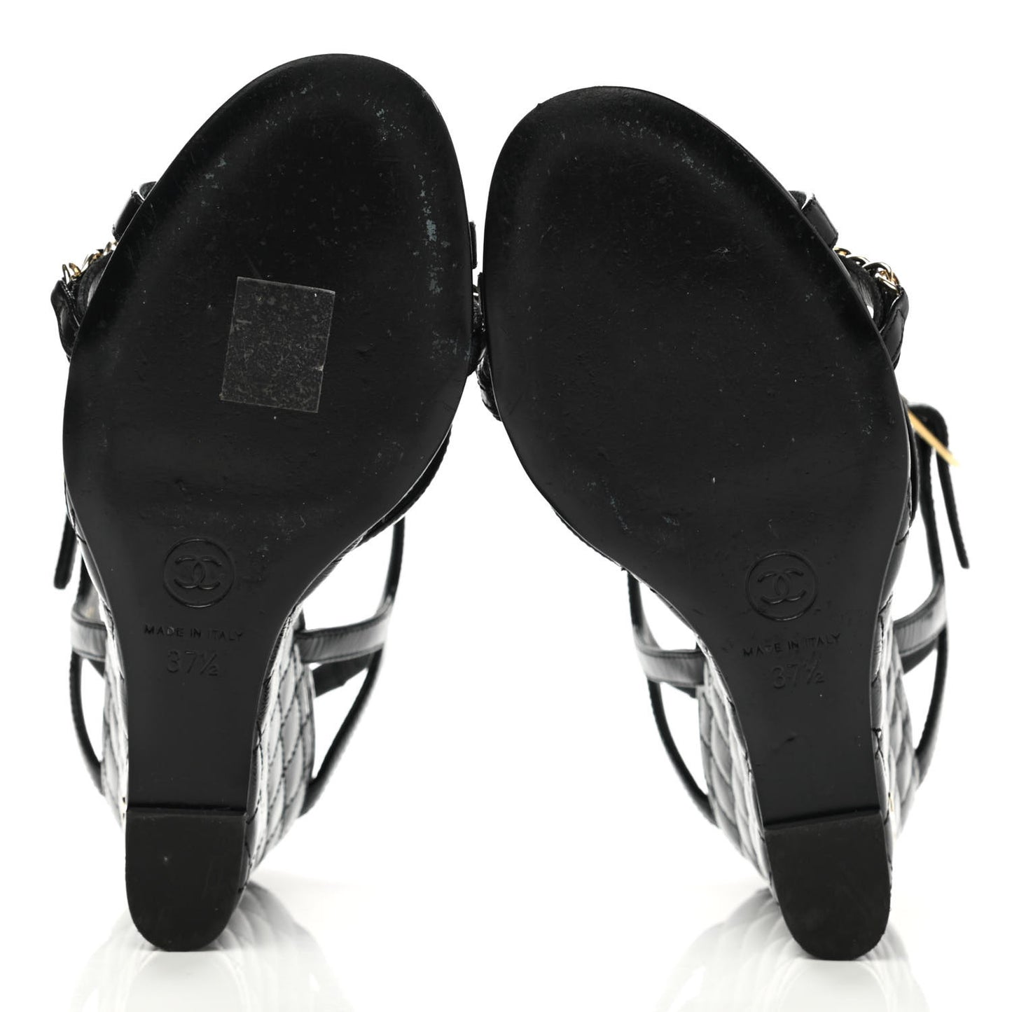 Lambskin Quilted Wedge Sandals 37.5 Black