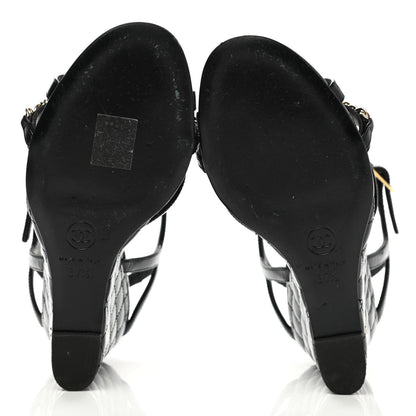 Chanel Lambskin Quilted Wedge Sandals 37.5 Black 1 of 9