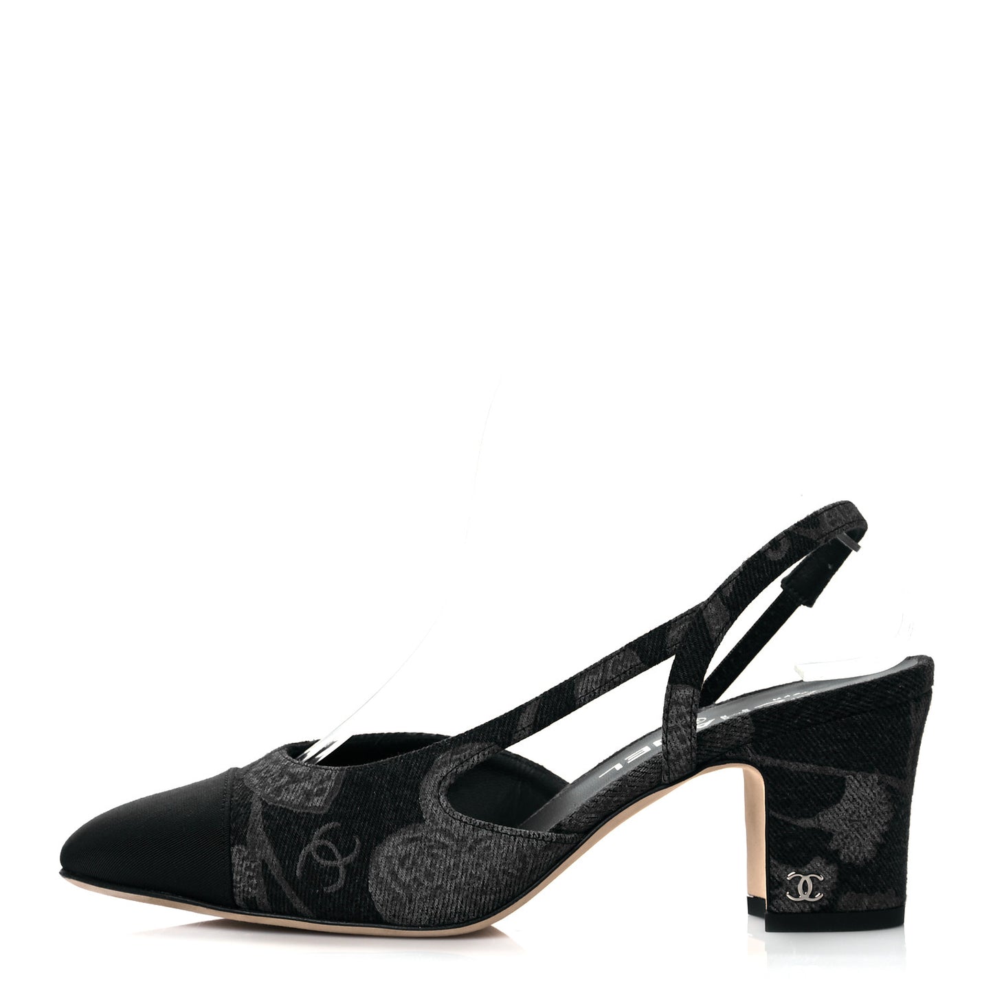 Denim Cap Toe CC Slingback Pumps 38 Charcoal Black Blue
