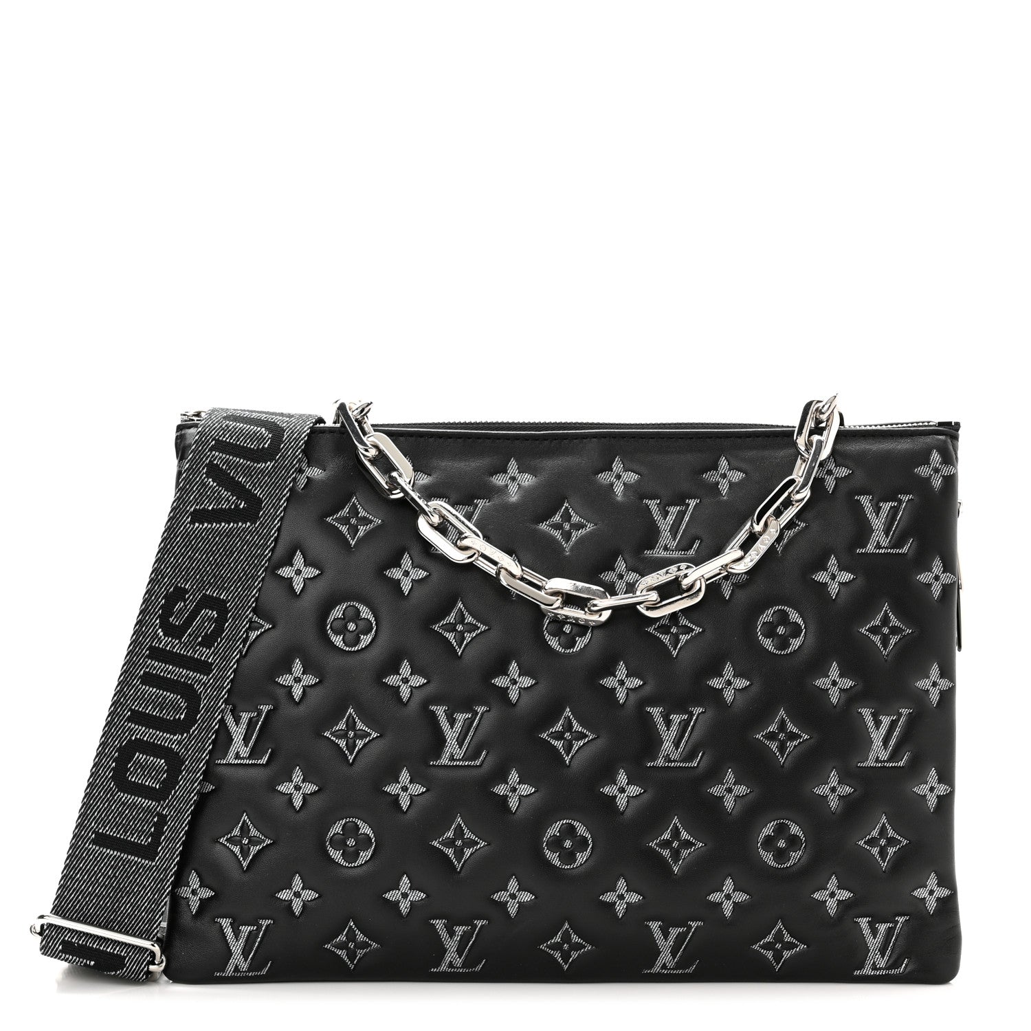 Louis Vuitton Lambskin Embossed Monogram Coussin MM Black Gray 1 of 11